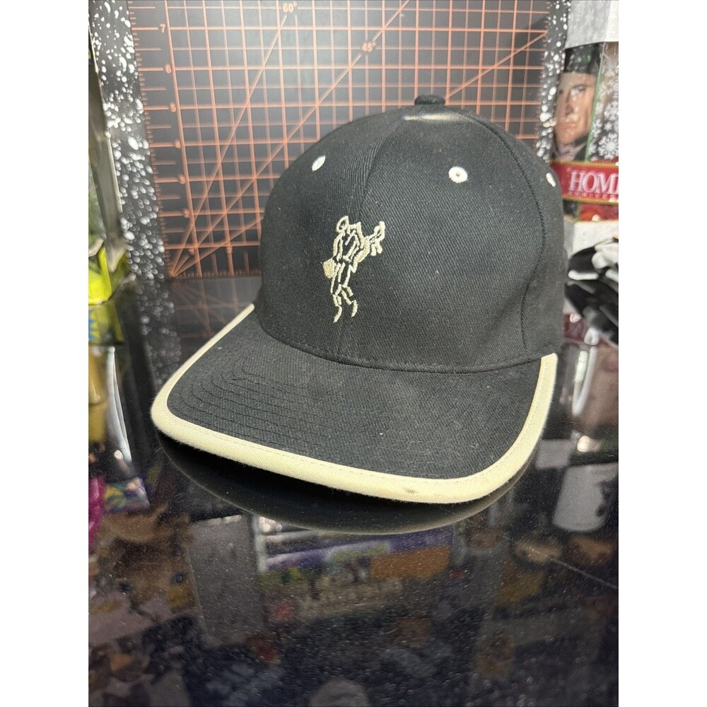 Vintage Ashworth Golfman Walking Man Golf Hat Black Tan L-XL Embroidered Cap